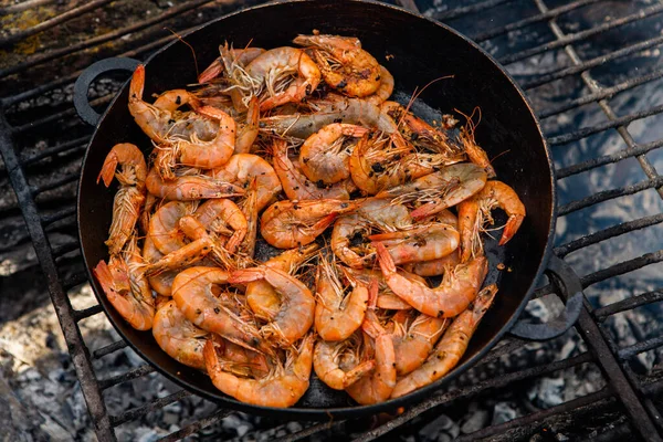 Crispy Fresh Shrimps Cooked Frying Pan Wild Rest Nature Fresh — Stock Photo, Image