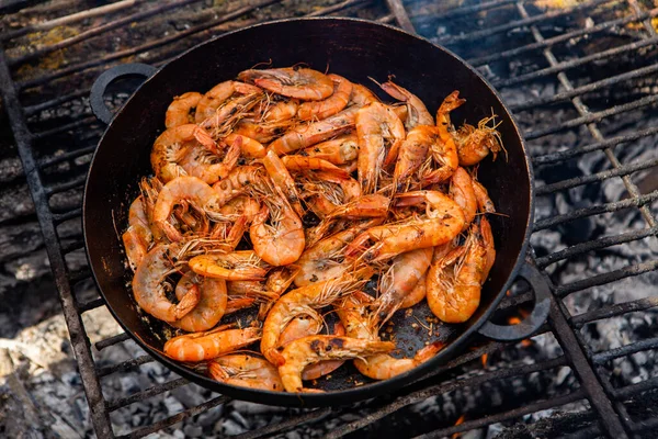 Crispy Fresh Shrimps Cooked Frying Pan Wild Rest Nature Fresh — Stock Photo, Image