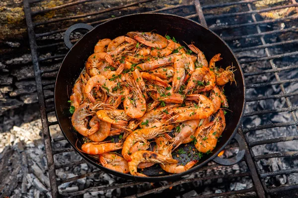 Crispy Fresh Shrimps Cooked Frying Pan Wild Rest Nature Fresh — Stock Photo, Image