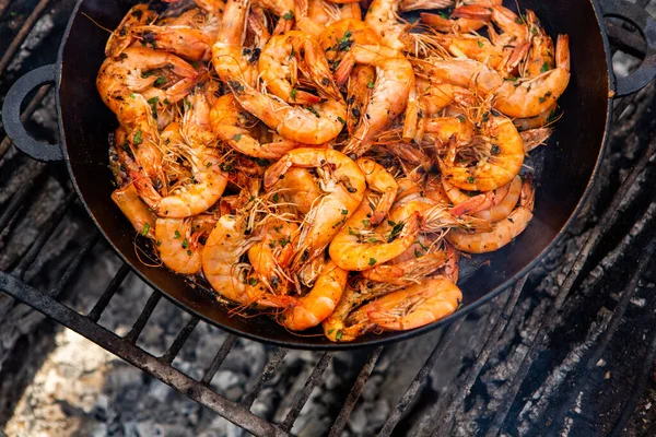 Crispy Fresh Shrimps Cooked Frying Pan Wild Rest Nature Fresh — Stock Photo, Image