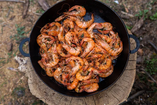 Crispy Fresh Shrimps Cooked Frying Pan Wild Rest Nature Fresh — Stock Photo, Image