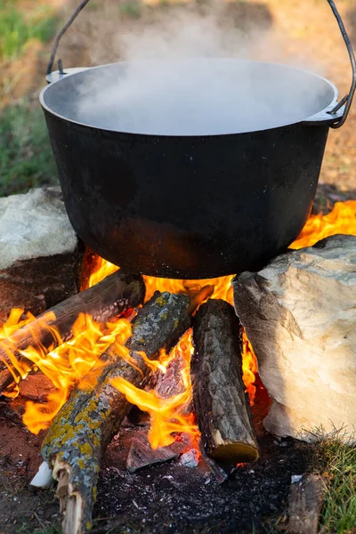 Fish Soup Prepared Open Fire Cooking Fish Soup Open Fire — Stock Photo, Image