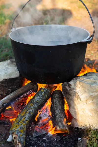 Vissoep Bereid Boven Een Open Vuur Vissoep Koken Boven Een — Stockfoto