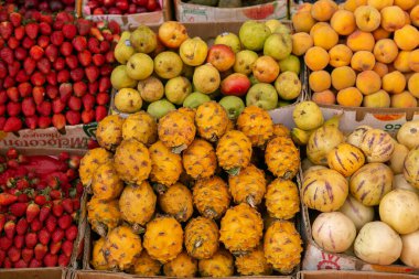 Fresh fruits and vegetables at the local market in Lima, Peru. Market vegetables sold by local farmers