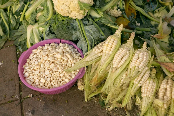 Frutas Verduras Frescas Mercado Local Lima Perú Comercializar Verduras Vendidas — Foto de Stock