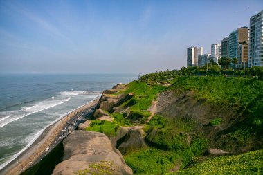The Pacific Ocean warms the shores of Lima, the capital of Peru. Beautiful urban nature in latin America.