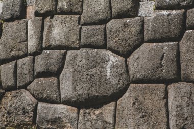 Cusco, Peru 'daki Sacsayhuaman kalesi. Taş duvar arkaplanı.