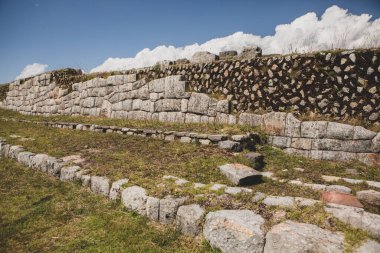 Cusco, Peru 'daki Sacsayhuaman kalesi. Taş duvar arkaplanı.