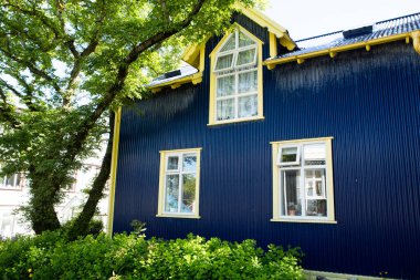 İzlanda 'nın başkenti Reykjavik' te renkli evler ve binalar. 