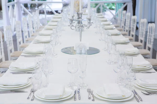 Empty Banquet Hall Ready Receive Guests Summer Terrace White Festive — Photo