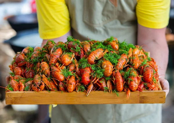 Boiled Red Crayfish Crawfish Herbs Crayfish Boiling Pot Fire — Stockfoto