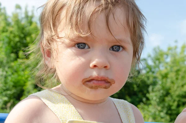 One Year Old Child Mouth Stained Red Plum Juice — Stock Photo, Image