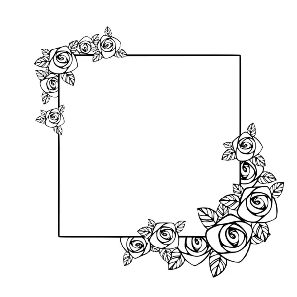 Marco Blanco Negro Con Rosas Estilizadas — Vector de stock