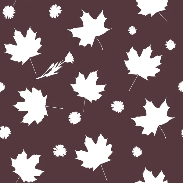 Seamless texture with white maple leaf silhouettes on a dark background — Stock Photo, Image