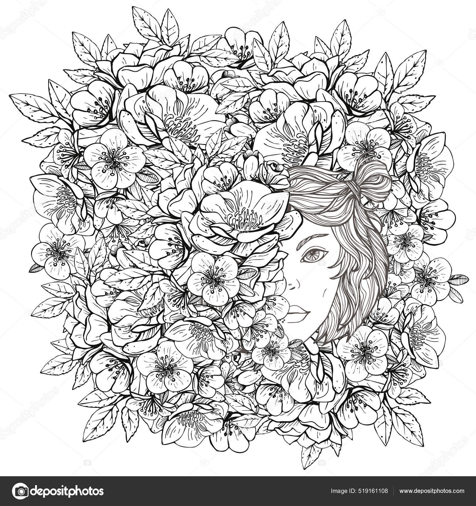 Coloriage pour adultes, coloriage page femme avec des fleurs, coloriage  adulte, art thérapie, coloriage femme -  France