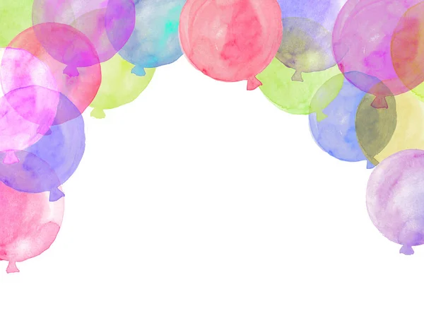Tło Kolorowymi Balonami Akwarelowymi Ramka Kart Okolicznościowych — Zdjęcie stockowe