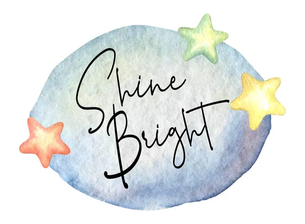 Ακουαρέλα Σχέδιο Του Shine Bright Γράμματα Αστέρια — Φωτογραφία Αρχείου