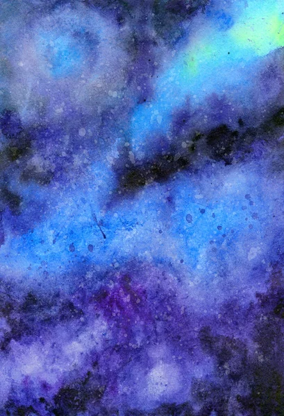 夜空，云和星，用水彩画 — 图库照片