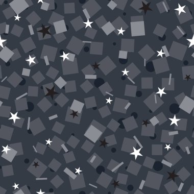Gri arkaplanda yıldızlı ve geometrik şekilli soyut vektörsüz desen 