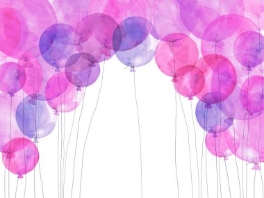 Suluboya balon çerçeveleri. Renkli balonlarla şenlikli arka plan.