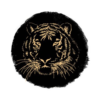 Kaplanlı yuvarlak tasarım elemanı. Hipster kaplanı güzel eskiz.