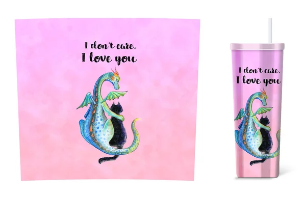Tumblers envelopper design avec dragon, chat et lettrage forme Saint-Valentin. Parfait pour les artisans - 20 oz gobelets envelopper tasse — Photo