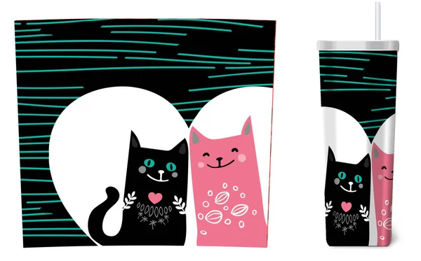 Tumbler Sublimation Cover Happy Love Cats Tumbler — Stock Photo, Image