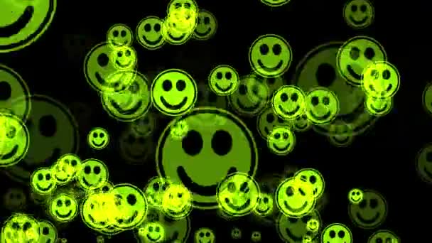 Smiley Gesicht Social Media Gelb Grüne Symbole Fliegen Wie Eine — Stockvideo