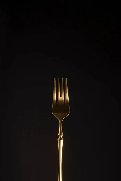 Close Stylish Steel Gold Fork Dark Background Vertical Position Copy — Stock Fotó