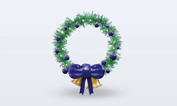 Christmas Wreath New Zealand Flag Rendering Front View — Stock Photo, Image
