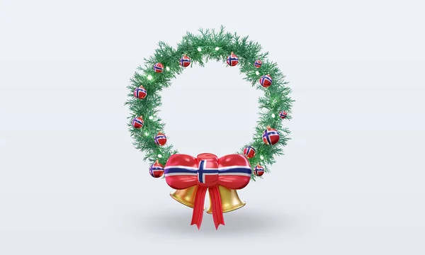 Vánoční Věnec Norsko Vlajka Vykreslování Přední Pohled — Stock fotografie