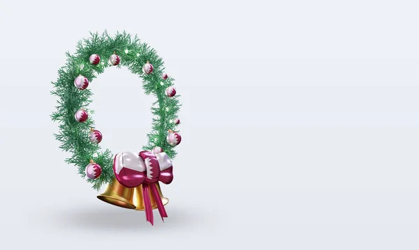 Christmas Wreath Qatar Flag Rendering Left View — Stock Photo, Image