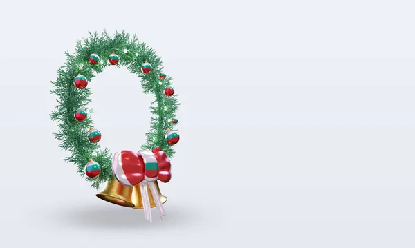 3D圣诞花环保加利亚国旗呈现左视图 — 图库照片