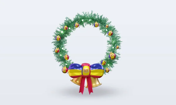 Christmas Wreath Andorra Flag Rendering Front View — Stock Photo, Image