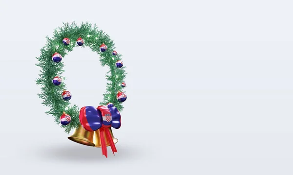 3D圣诞花环克罗地亚国旗呈现左视图 — 图库照片