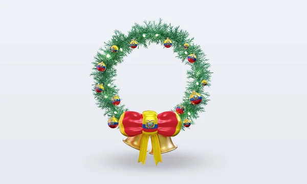 Christmas Wreath Ecuador Flag Rendering Front View — Stock Photo, Image