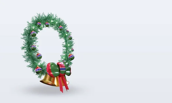 3D圣诞花环冈比亚国旗呈现左视图 — 图库照片