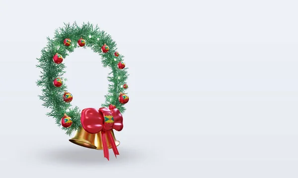 3D圣诞花环格林纳达国旗呈现左视镜 — 图库照片