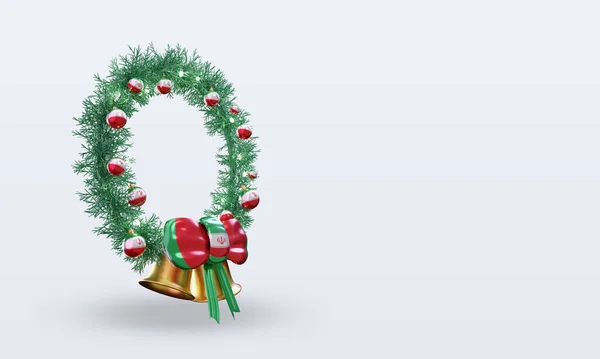 Christmas Wreath Iran Flag Rendering Left View — Stock Photo, Image