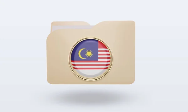Folder Malezja Flaga Renderowanie Widok Przodu — Zdjęcie stockowe