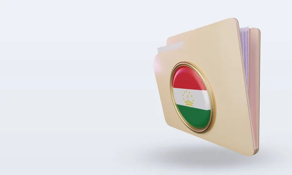 Folder Flaga Tadżykistan Renderowanie Prawy Widok — Zdjęcie stockowe