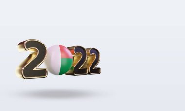 3D metin 2022 Madagaskar bayrağı sol görüşü yansıtıyor