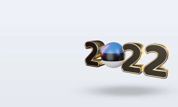 Texto 2022 Estónia Bandeira Renderização Vista Direita — Fotografia de Stock