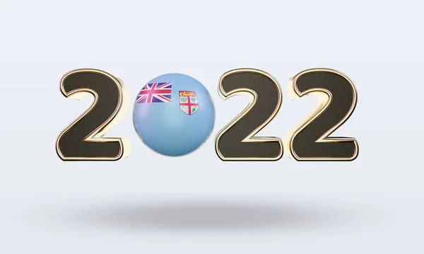 Szöveg 2022 Fidzsi Zászló Renderelő Elölnézet — Stock Fotó