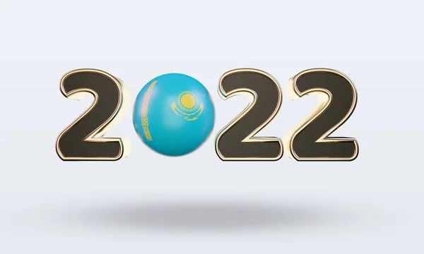 Testo 2022 Kazakistan Bandiera Rendering Vista Frontale — Foto Stock