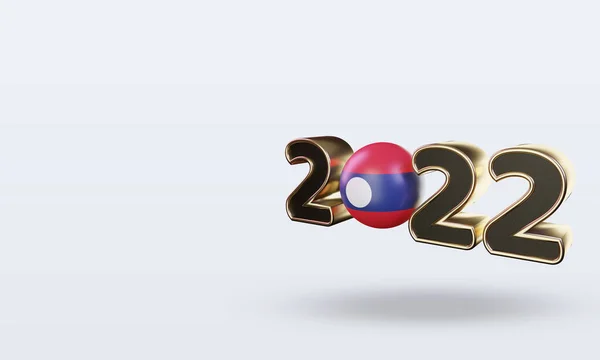 Texto 2022 Laos Bandeira Renderização Vista Direita — Fotografia de Stock