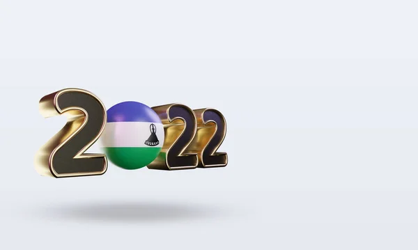 Texto 2022 Lesotho Bandera Representación Vista Izquierda —  Fotos de Stock