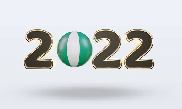 Tekst 2022 Flaga Nigerii Renderująca Widok Przodu — Zdjęcie stockowe