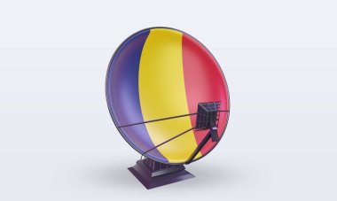 3D uydu Chad bayrağı ön görünümü yansıtıyor