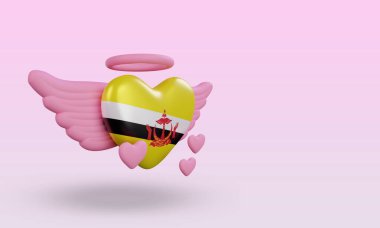 3d valentine love Brunei Darussalam flag rendering left view